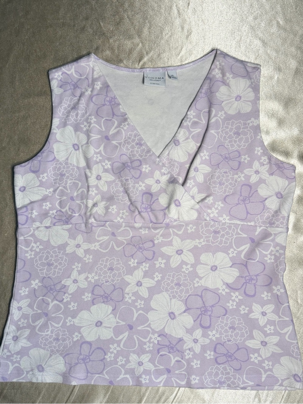 Vintage Sonoma Y2K Pastel Purple Floral Faux Wrap  Cotton Tank Top XL